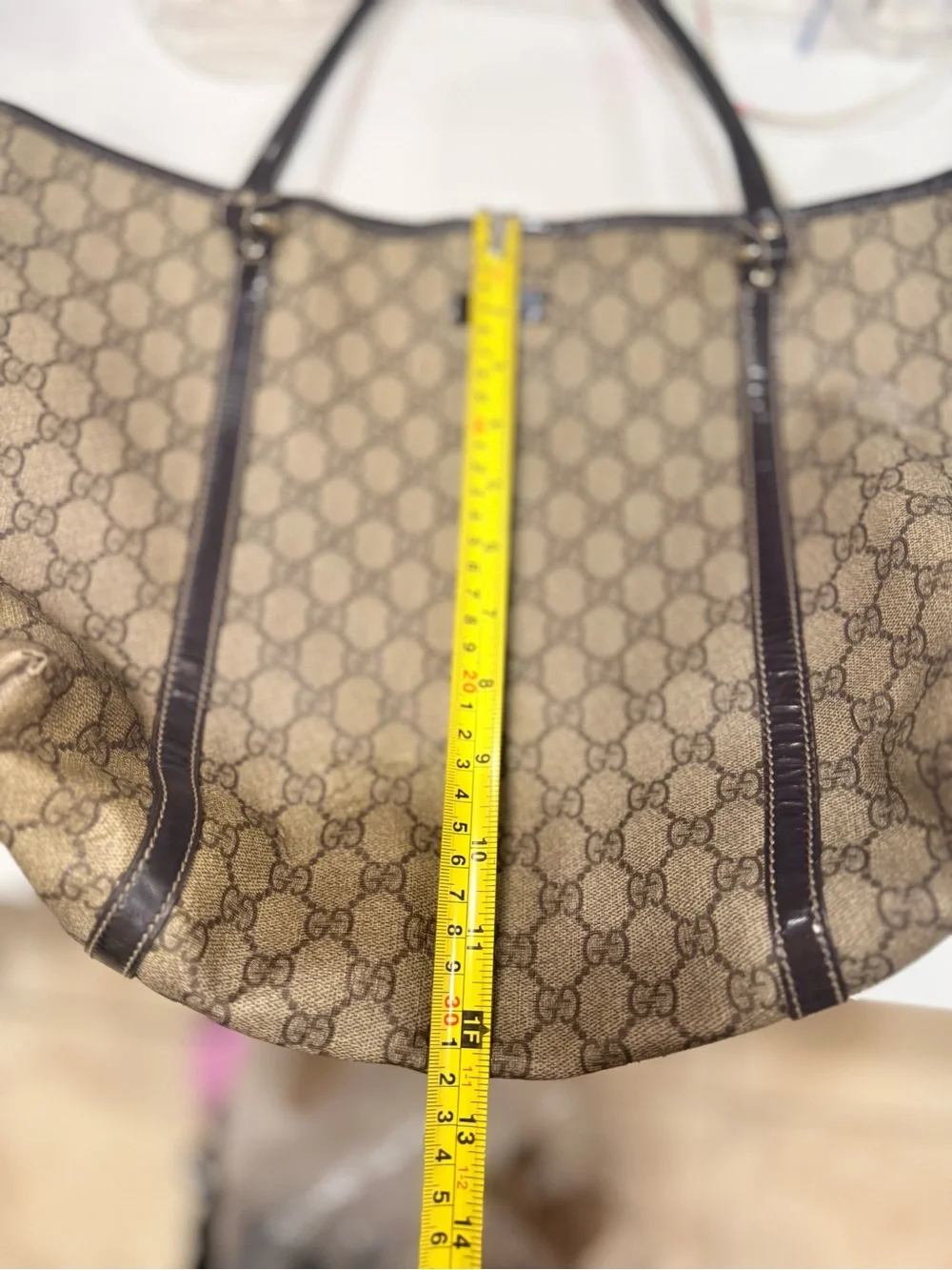 Gucci Beige GG Canvas Tote with Dark Brown Trim